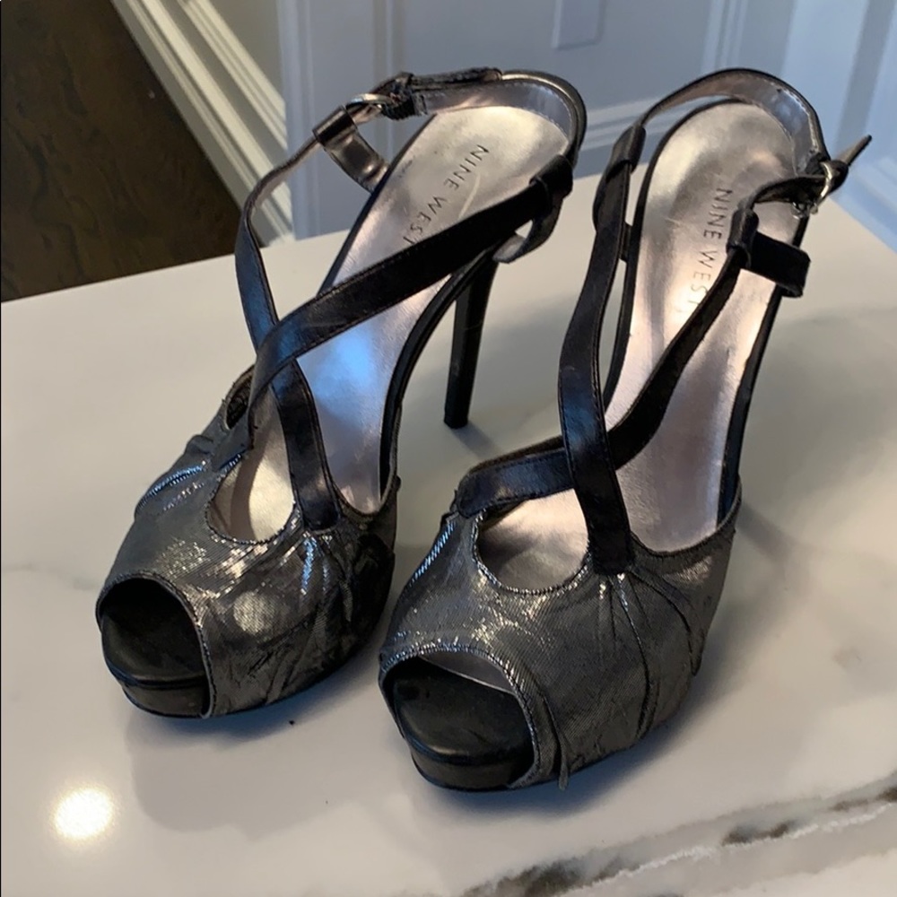 Nine West platform black and silver heels